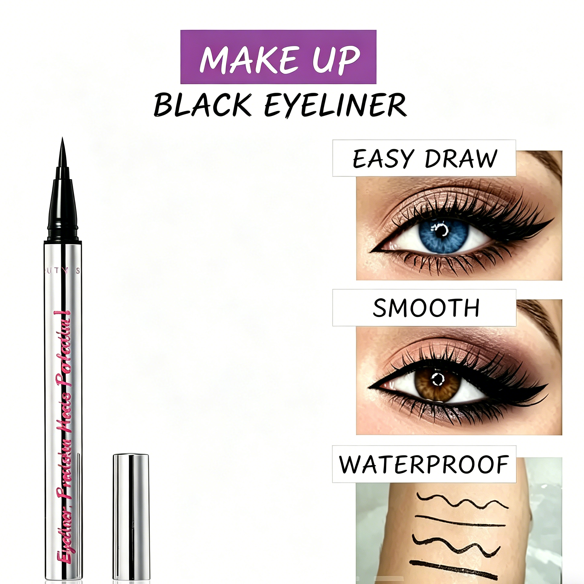 BEAUTY SIGN Long‑Lasting Eyeliner | Lightweight, smudge‑proof & waterproof. Vegan, cruelty‑free, easy‑glide texture for all‑day eye definition