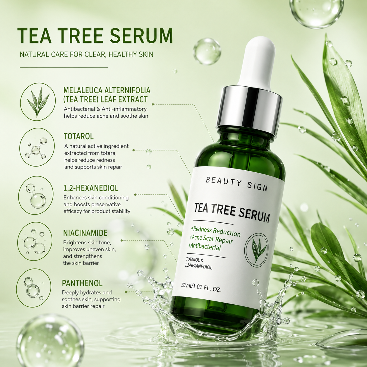[FDA] [UK MADE] BEAUTY SIGN Anti Ageing Anti Mark & Blemish TEA TREE SERUM 30ml FOR SKIN REPAIR - SKINCARE